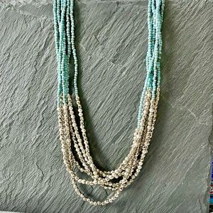 Pewter and Sky Matte Blue Beaded Multi String Necklace